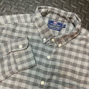 Vineyard Vines Men’s Slim Fit Murray Button Down‎ Shirt Grey Check Pattern Large